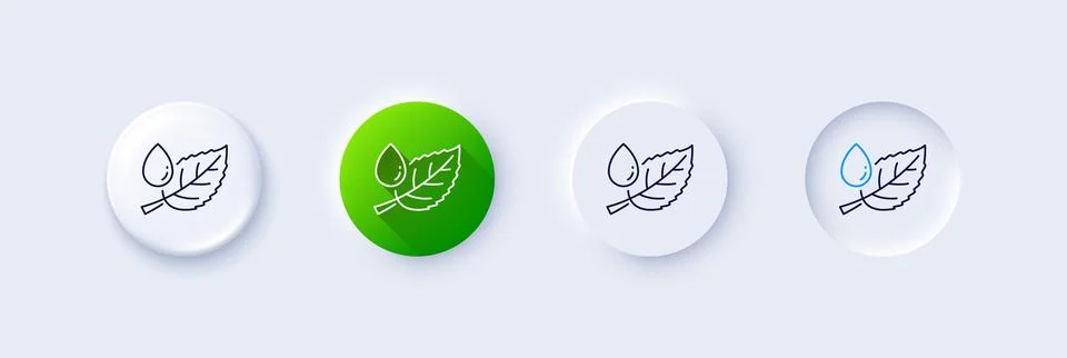 Mint leaf with water drop line icon. Nature plant dew sign. Line icons. Vector Stock Illustration