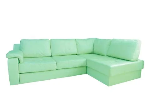 Mint leather corner sofa.Isolated. Stock Photos