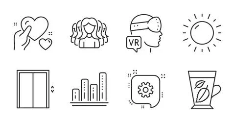 Mint leaves, Augmented reality and Women group icons set. Lift, Graph chart and Illustrazione stock