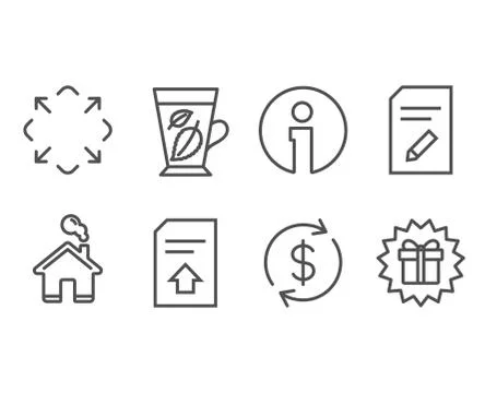 Mint leaves, Edit document and Usd exchange icons. Maximize, Upload file and Stock Illustration