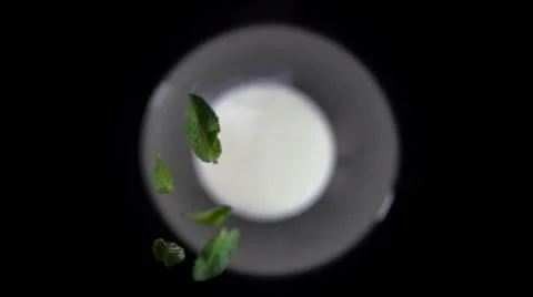 Mint leaves fall into a bowl 스톡 동영상 64544575