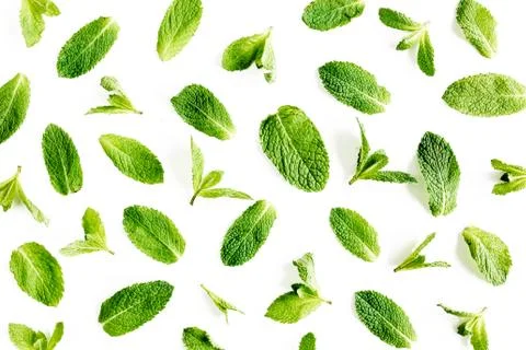 Mint leaves isolated on white background. Set of peppermint. Mint Pattern. Flat Foto stock