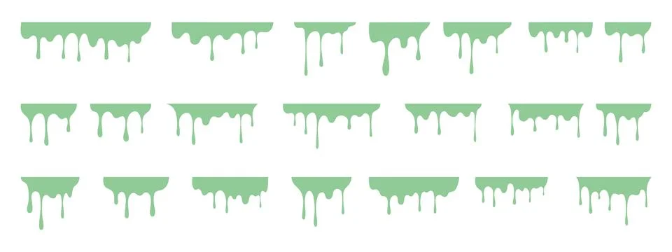 Mint melt drips paint set. Smooth liquid shapes. Stock Illustration