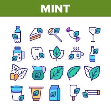 Mint Refreshing Leaf Collection Icons Set Vector Illustrazione stock