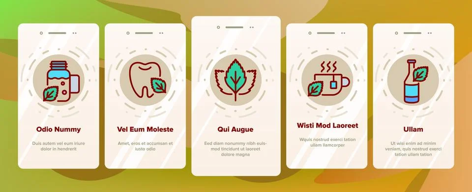 Mint Refreshing Leaf Onboarding Icons Set Vector Illustrazione stock