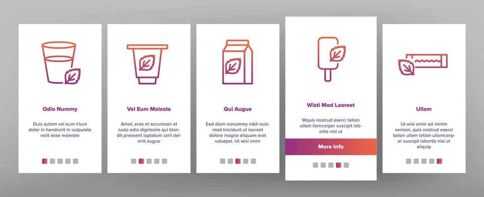 Mint Refreshing Leaf Onboarding Icons Set Vector Illustrazione stock