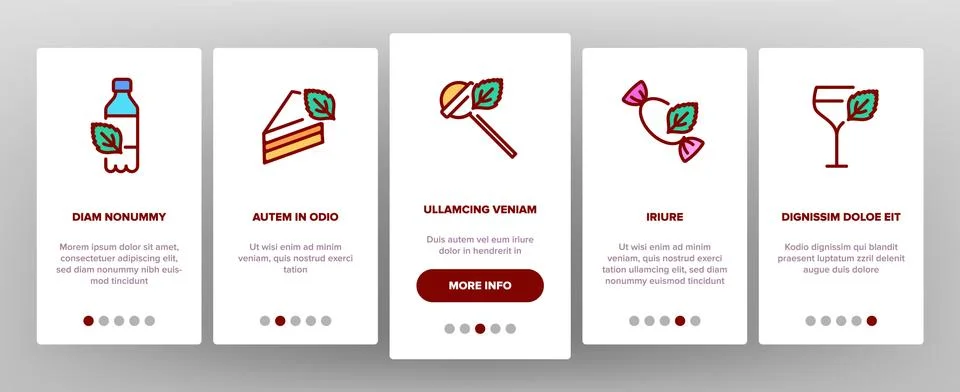 Mint Refreshing Leaf Onboarding Icons Set Vector Illustrazione stock