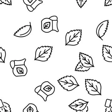 Mint Refreshing Leaf Vector Seamless Pattern Stock Illustration