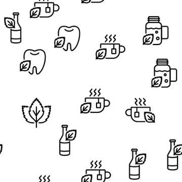 Mint Refreshing Leaf Vector Seamless Pattern Stock Illustration