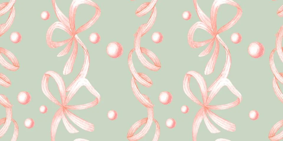 Mint ribbon pearl seamless pattern Stock Illustration