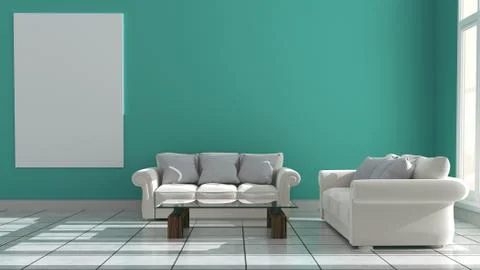 Mint room interior - Modern room style. 3D rendering Stock Illustration
