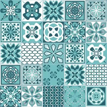 Mint seamless pattern, spanish portuguese tile for decoration, contrast vecto Illustrazione stock