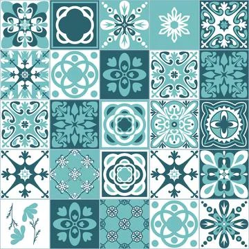 Mint square seamless pattern, contrast vintage ornate decoration, vector illu Illustrazione stock