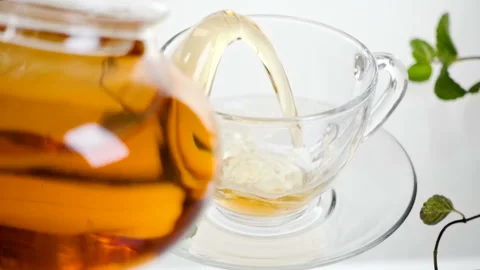 Mint tea with leaves directly above, white background Stock Footage 88418097