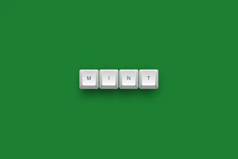 Mint text on a 3d keyboard button with shadow concept series 스톡 일러스트