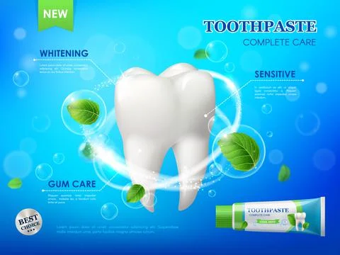 Mint toothpaste, teeth whitening, gum care, clean Illustrazione stock