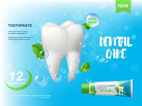 Mint toothpaste. White healthy tooth poster Illustrazione stock