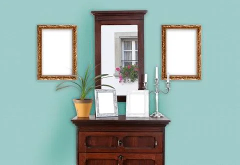 Mint wall with picture frame Fotos de archivo