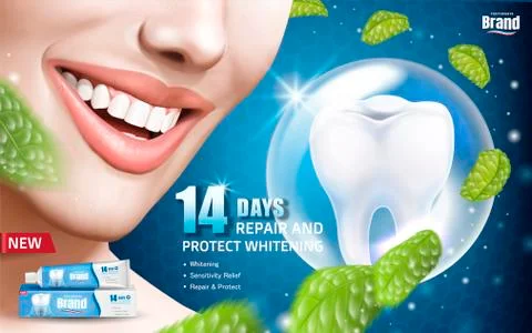 Mint whitening toothpaste ads Stock Illustration