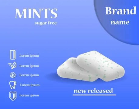 Mints sugar free gums concept background, realistic style Stock Illustration