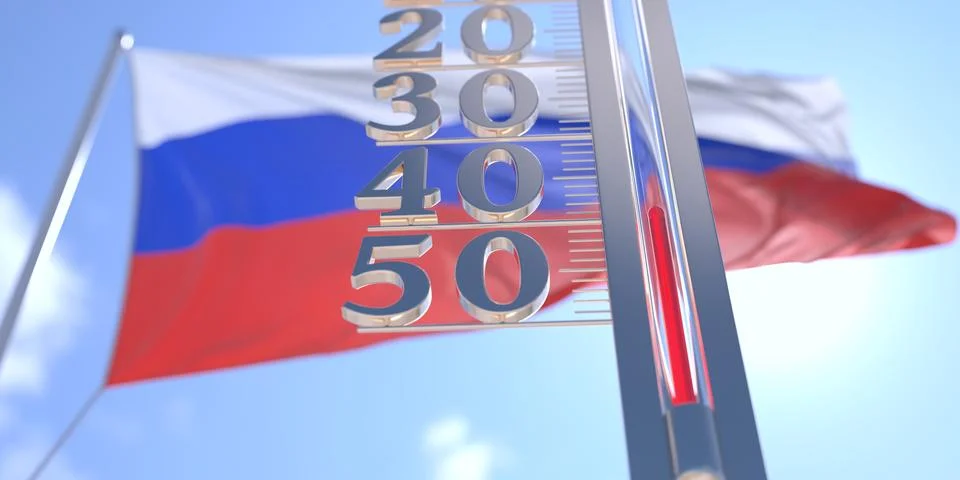 Minus 40 degrees centigrade on a thermometer measuring near flag of Russia. Very Stock Illustration
