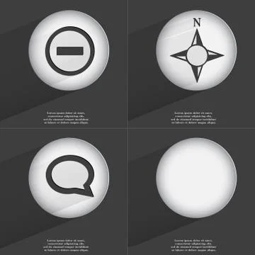 Minus, Compass, Chat bubble icon sign. Set of buttons with a flat design. Vector Stock Illustration