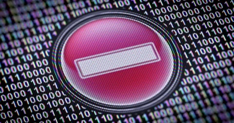 Minus icon. Binary code ( array of bits ) in the screen. Looping footage 動画素材 111234582