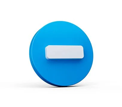 Minus icon on a blue button circle shape isolated on white background Illustrazione stock