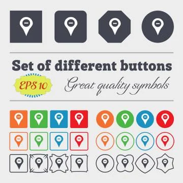 Minus Map pointer, GPS location  icon sign Big set of colorful, diverse, high Stock Illustration