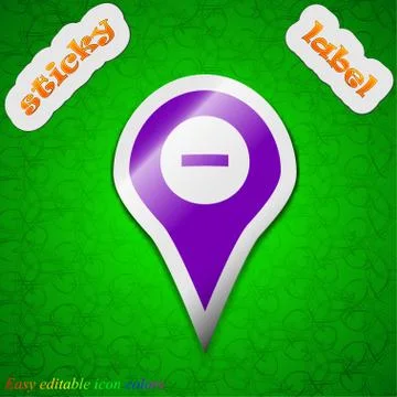 Minus Map pointer, GPS location  icon sign. Symbol chic colored sticky label  Stock Illustration