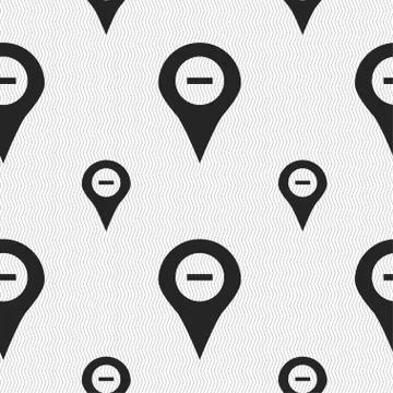 Minus Map pointer, GPS location icon sign. Seamless pattern with geometric textu イラスト素材