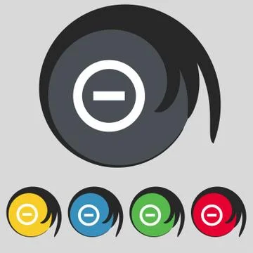 Minus, Negative, zoom, stop icon sign. Symbol on five colored buttons. Vector Stock Illustration