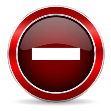 Minus red circle glossy web icon, round button with metallic border Stock Illustration