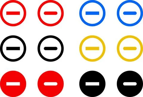 Minus remove icon set. Stop sign. Horizontal line, dash inside circle outline Stock Illustration