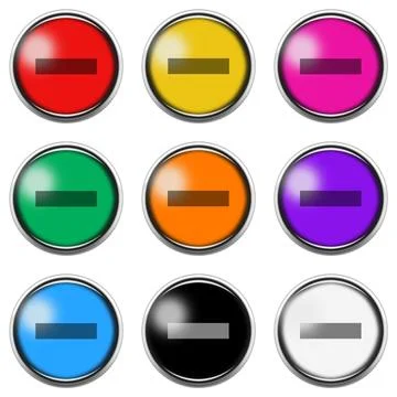 Minus sign button icon set isolated on white with clipping path 3d illustration Stock Illustration