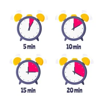 Minutes countdown on analog clock face flat style design vector illustration 스톡 일러스트