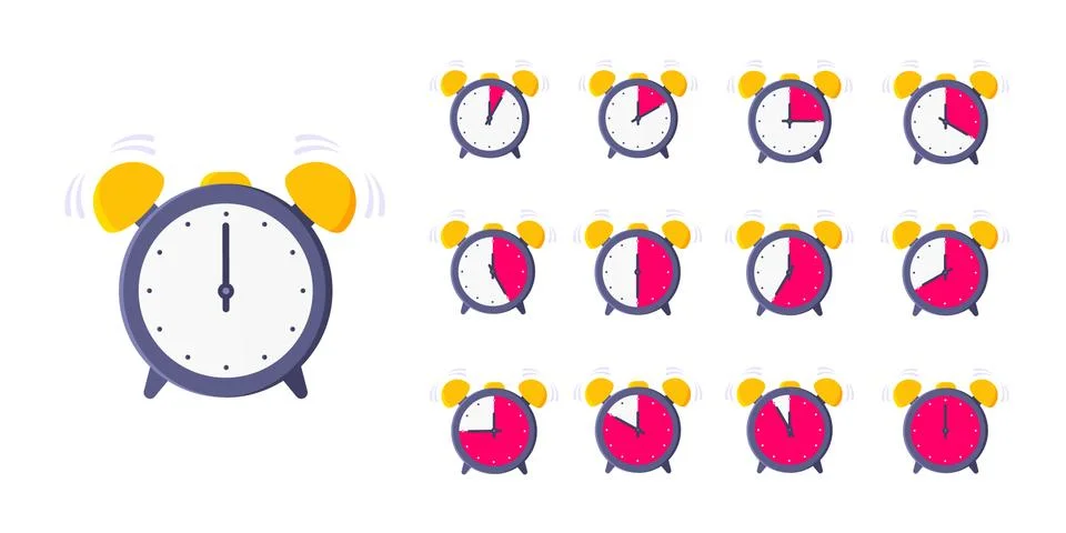 Minutes countdown on analog clock face flat style design vector illustration Illustrazione stock