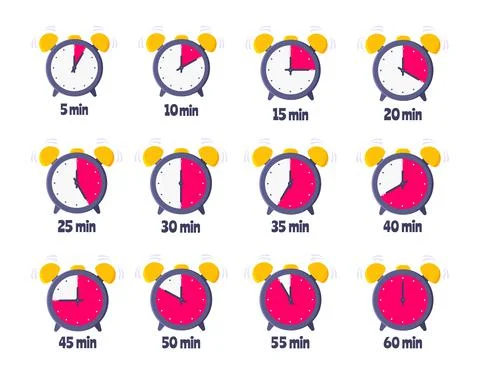Minutes countdown on analog clock face flat style design vector illustration Illustrazione stock