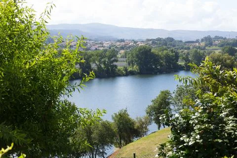 Mio River passing through Tui, Galicia, Spain Stock Photos