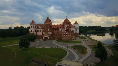 Mir Castle Belarus, flight on the drone Stock Footage 104068706