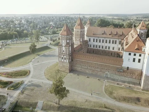 Mir Castle Complex In Belarus. Aerial shoot. Stock Footage 81210736