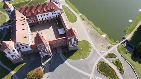 The Mir Castle Complex In Belarus. Aerial Shoot Stock Footage 140574662