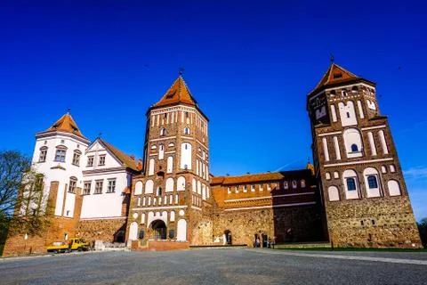 Mir Castle Complex Frontal Stock Photos