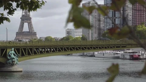 Mirabeau Bridge with the Eiffel Tower in the background Stock Footage 220741010