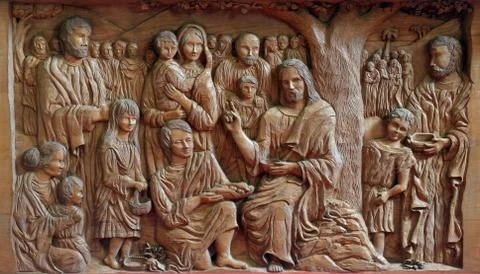 Miracle attributed to Jesus, The Feeding of the five thousand people Stock Photos