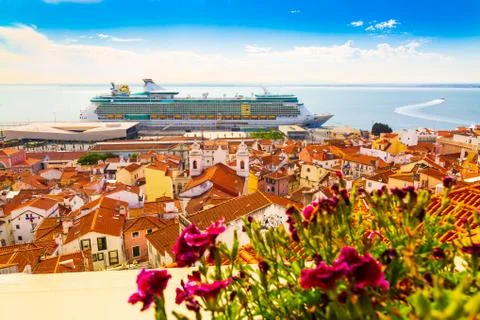 Miradouro de Santa Luzia view point over Alfama district and Tagus River in Stock Photos