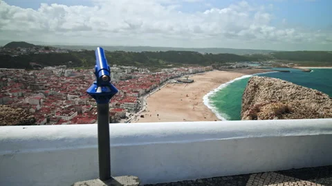 Miradouro do Suberco - Observation deck facing Praia da Nazaré Beach in Portugal Stock Footage 169658847