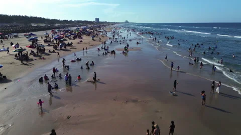 Miramar Beach Sunset Aerial View Crowded Tourist Destination Stock Footage 341994749