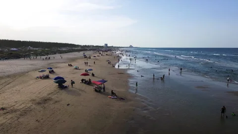 Miramar Beach Sunset Aerial View Crowded Tourist Destination Stock Footage 341994991