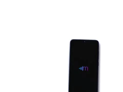 Miri app launch screen with logo on the display of a black mobile smartphone  Stock Photos